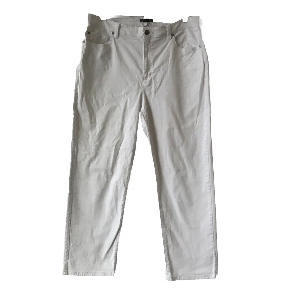 Eileen Fisher Jeans Organic Cotton Straight Jeans Stretch White Denim Size 14 - Picture 1 of 14